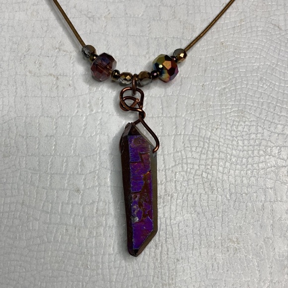 Hand Crafted Boho Electroplated Quartz And Crystal Bead Necklace NEW - Picture 4 of 10